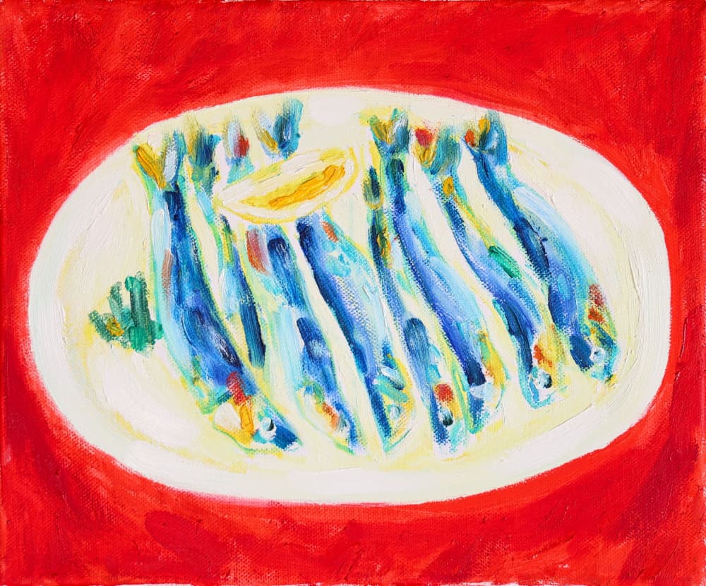 Blue Sardines With Lemon by Tamara Jare — canvas wall art