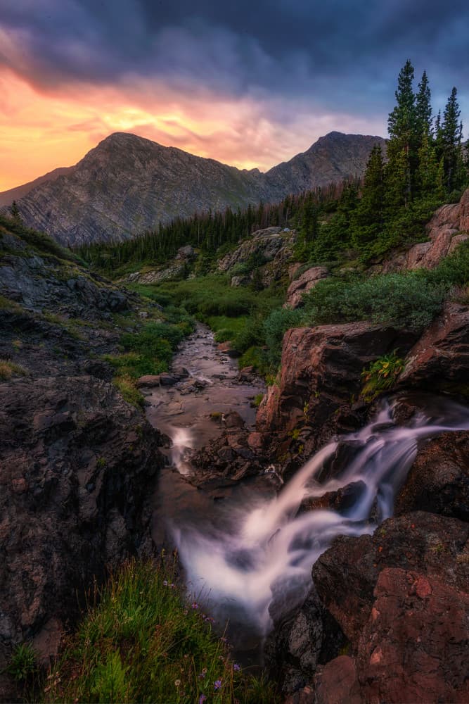 Alpine Waterfall Sunset by Mei Xu — canvas wall art