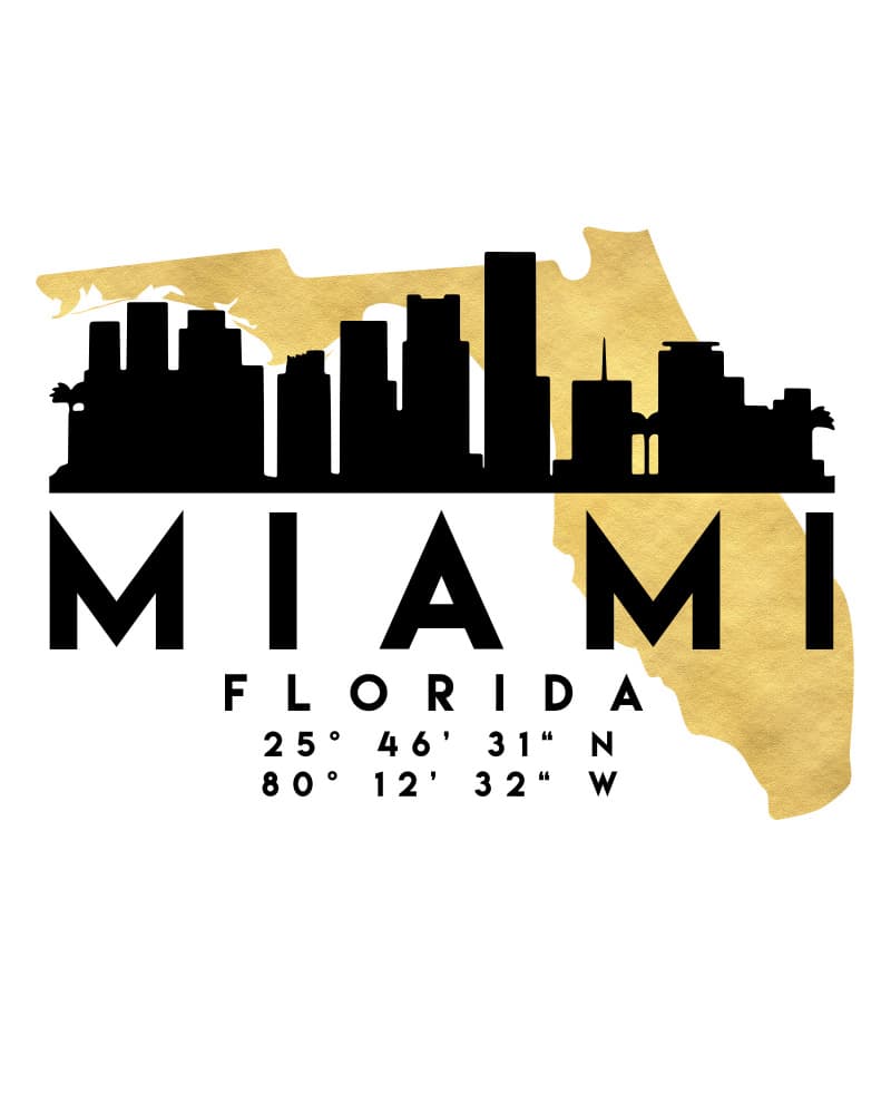 Miami Gold Skyline Map by Emiliano Deificus — canvas wall art