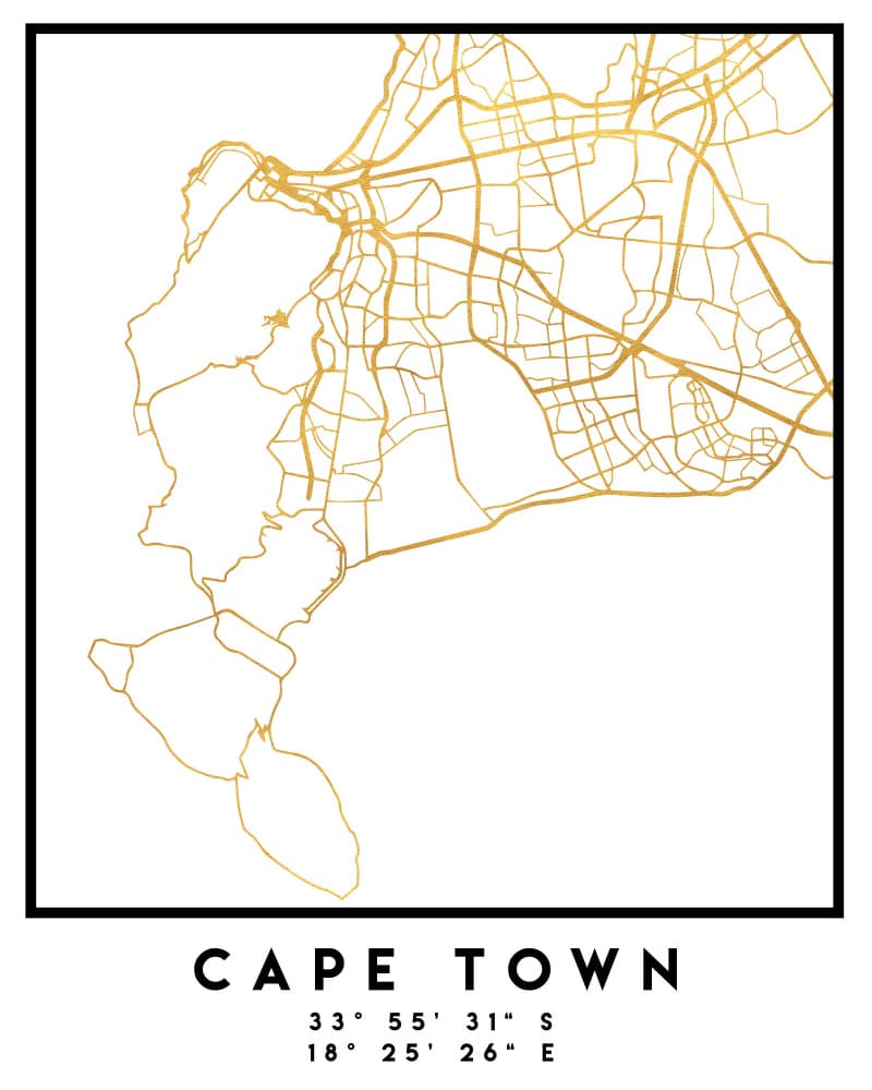 Golden Cape Town Map by Emiliano Deificus — canvas wall art