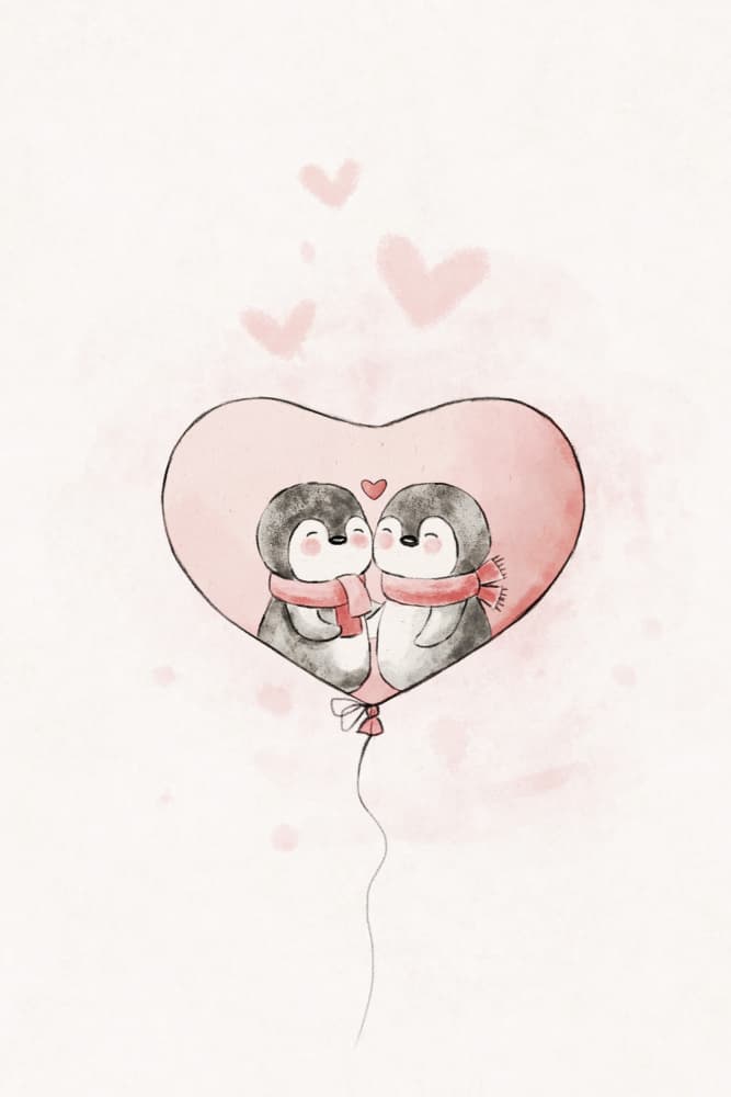 Cute Penguin Love Balloon by Xuan Thai — canvas wall art