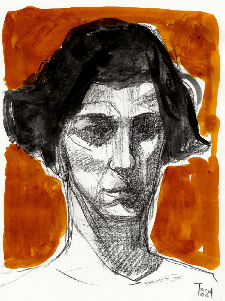 Pensive Woman Sketch by Tore Bahnson — canvas wall art