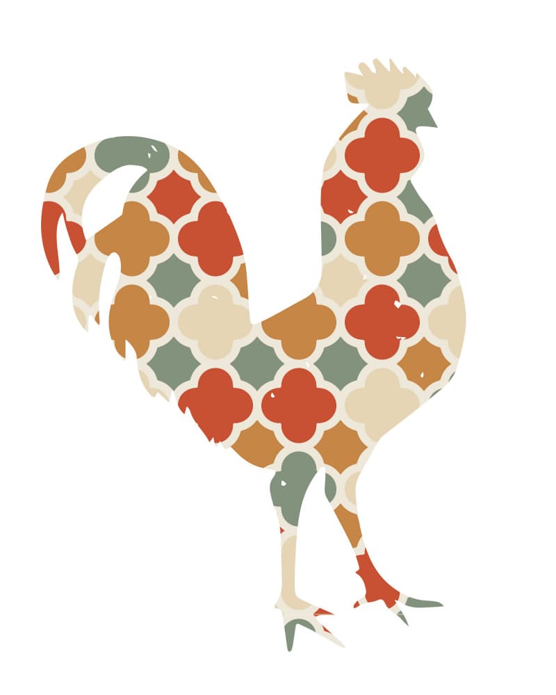 Patterned Rooster Silhouette by Emiliano Deificus — canvas wall art