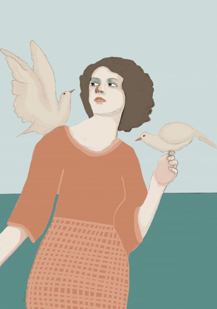 Serene Woman and Doves by Sharyn Bursic — canvas wall art