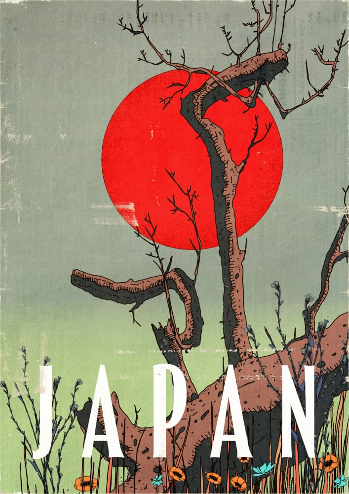 Japan Red Sun Tree by Nicholas — canvas wall art