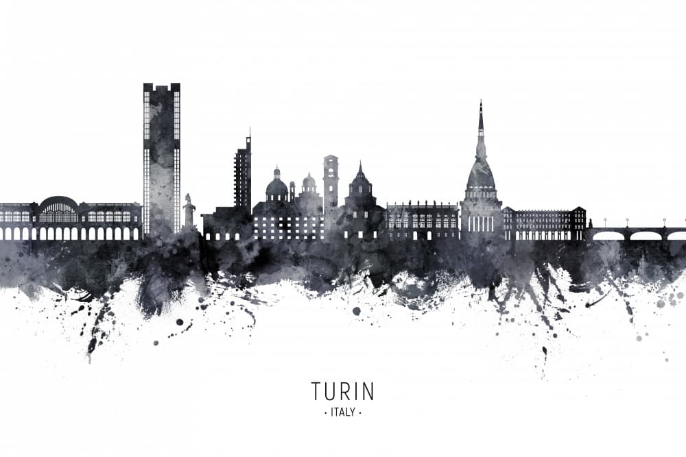 Watercolor Turin Skyline by Michael Tompsett — canvas wall art