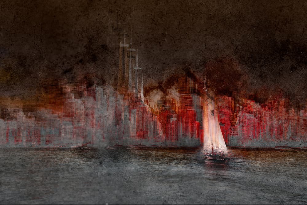 Red City Sailboat by Carmine Chiriacò — canvas wall art