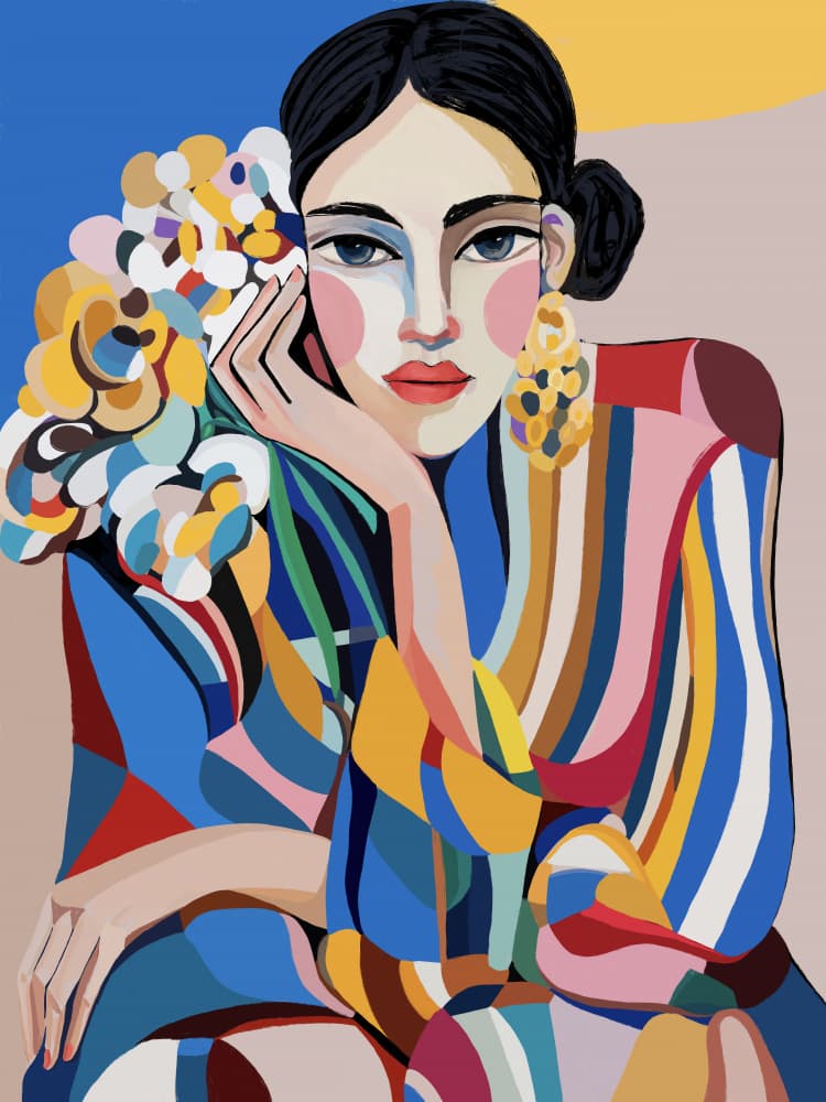 Colorful Floral Portrait by CATS AND DOTZ — canvas wall art