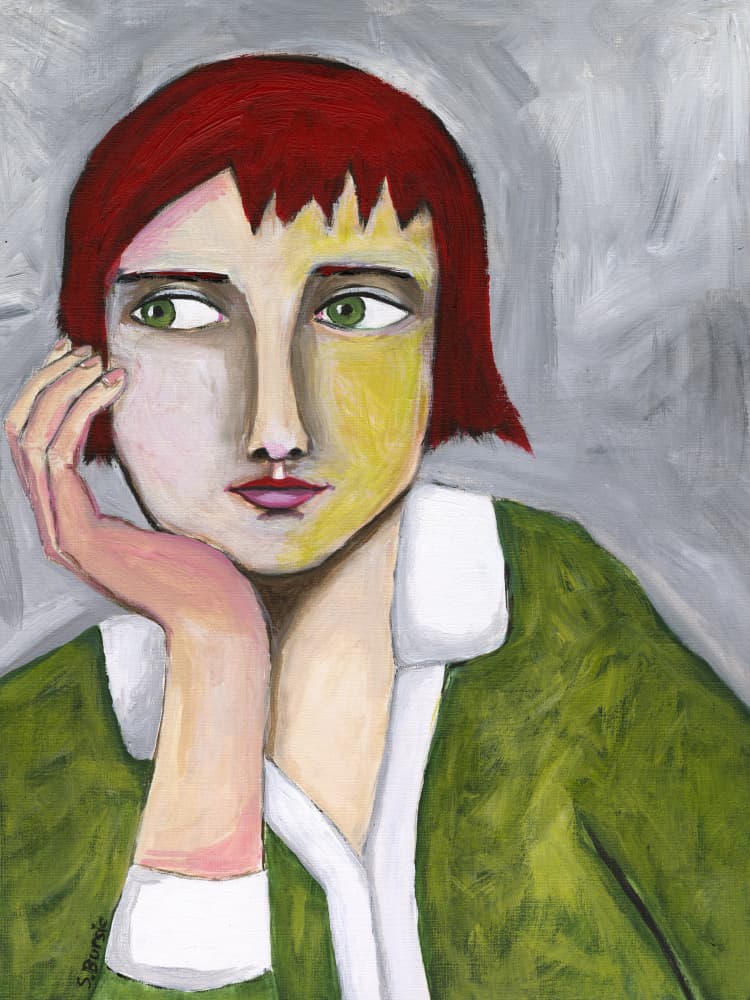 Pensive Red Haired Woman by Sharyn Bursic — canvas wall art