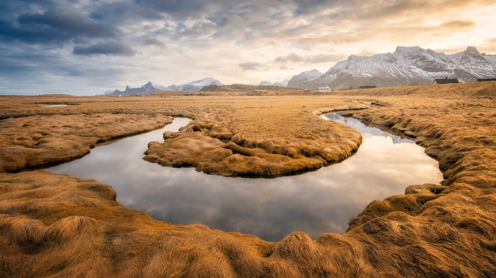 Golden River Mountain Landscape by Bartolome Lopez — canvas wall art