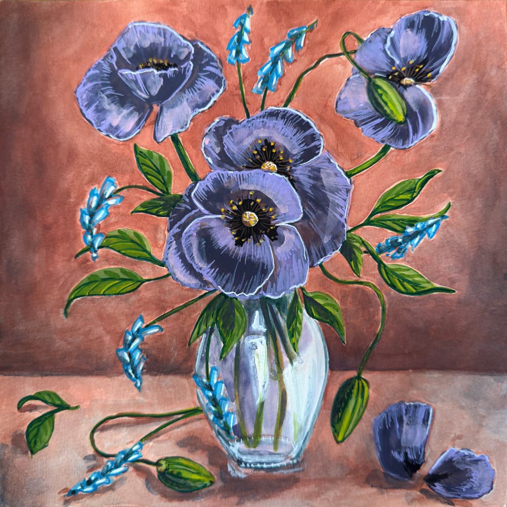Purple Poppy Arrangement by Renee Machan Cottagecore Artist — canvas wall art