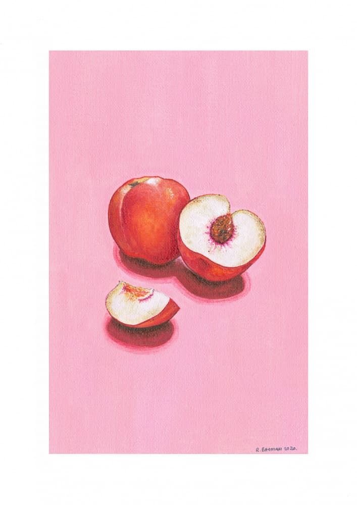Fresh Pink Peaches by Roxanne Moolman — canvas wall art