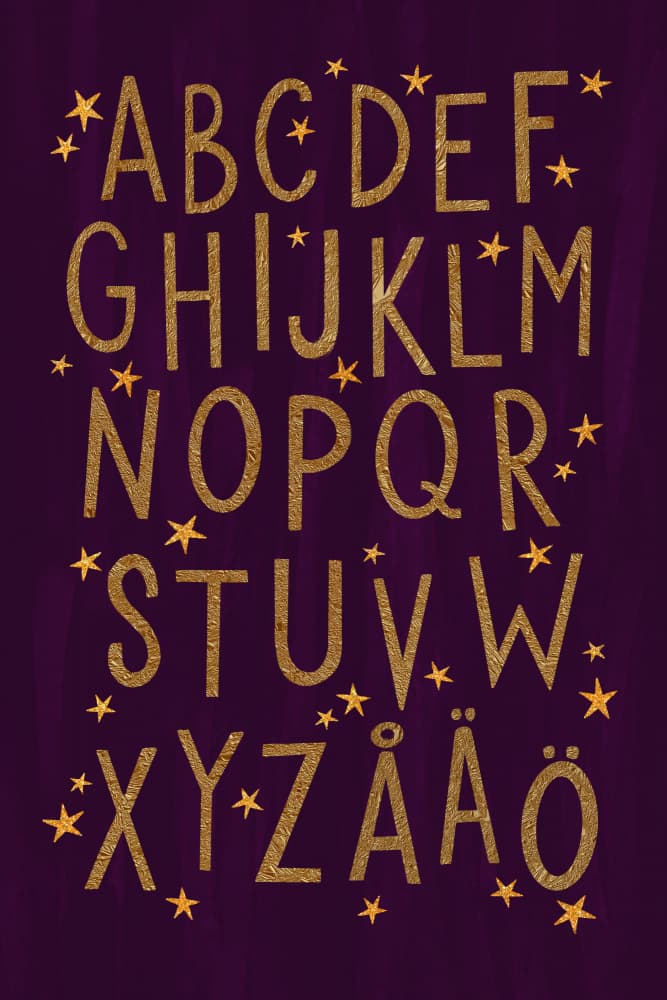 Golden Alphabet Stars by EMELIEmaria — canvas wall art