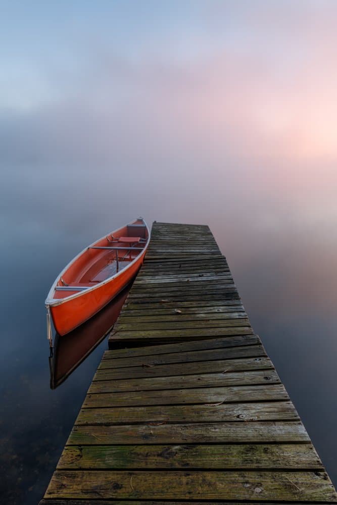Tranquil Lake Mist by Ambar Saha — canvas wall art