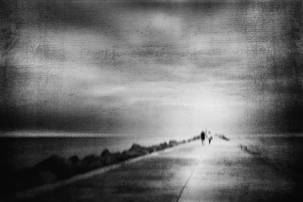 Walking a Moody Pier by Ina Tänzer — canvas wall art