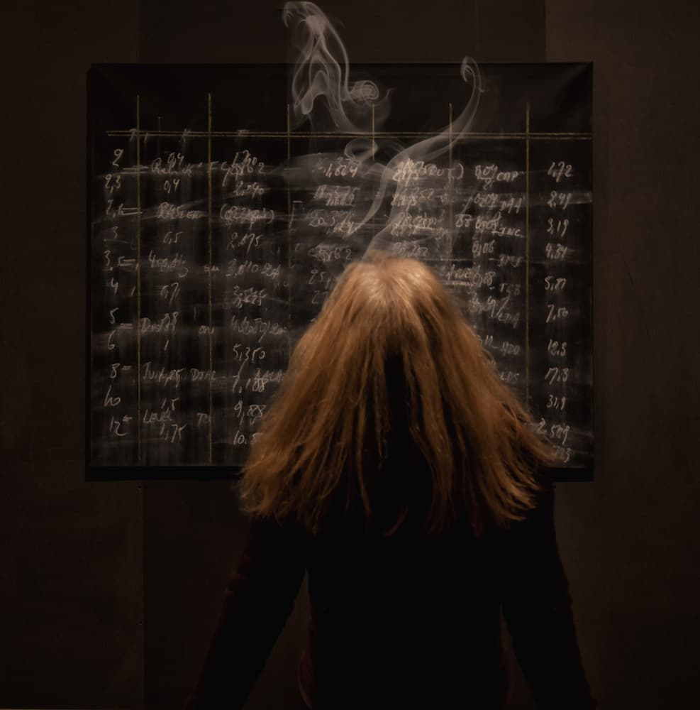 Deep Thought at Chalkboard by Yvette Depaepe — canvas wall art