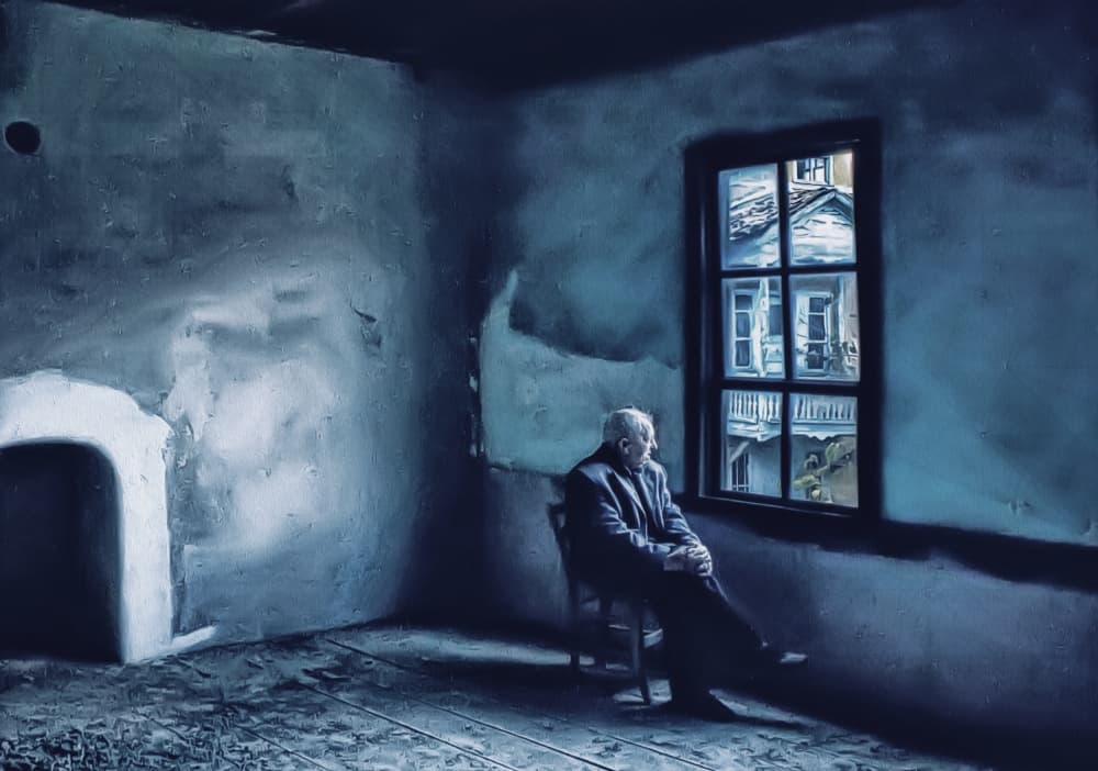 Solitary Man At Window by nebula — canvas wall art