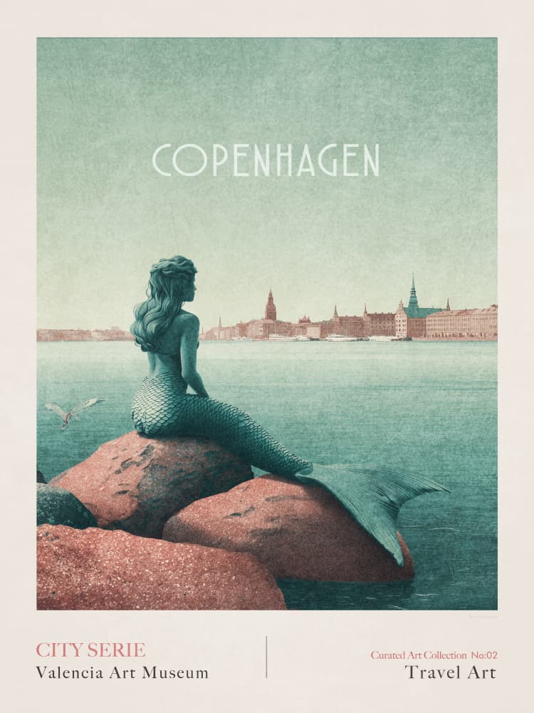 Copenhagen - Little Mermaid by Emel Tunaboylu — canvas wall art