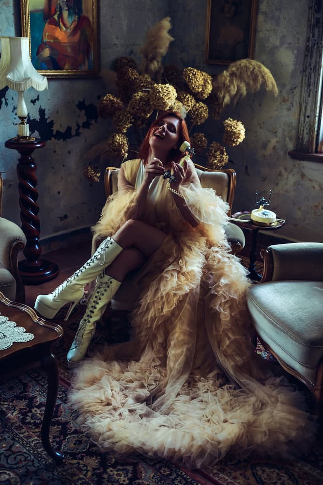 Golden Ruffles Fashion by Ruslan Bolgov — canvas wall art