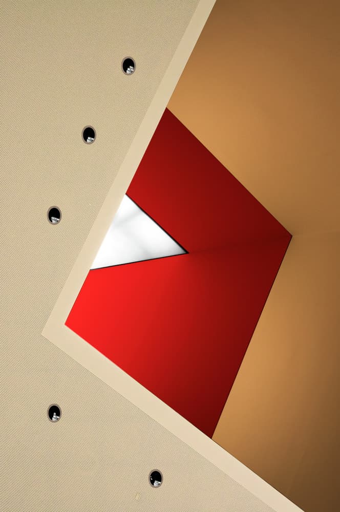 Bold Geometric Red Interior by Tomasz Buczkowski ( Tomush ) — canvas wall art