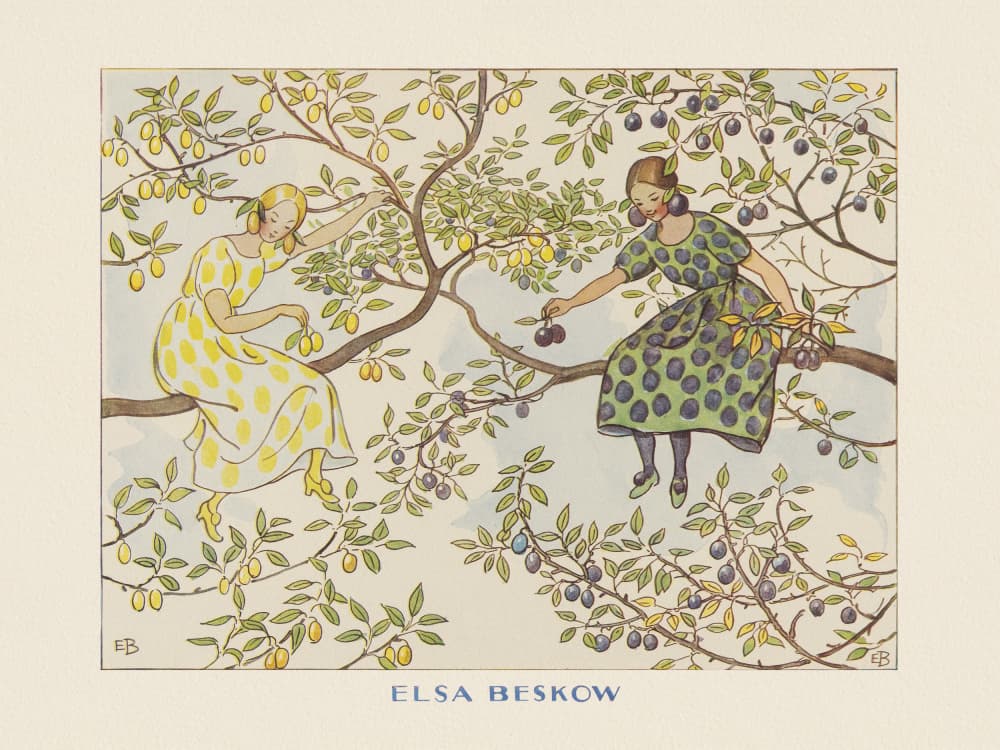 Tomtebobarnen - Fröknarna Plommon Boarder by Elsa Beskow — canvas wall art
