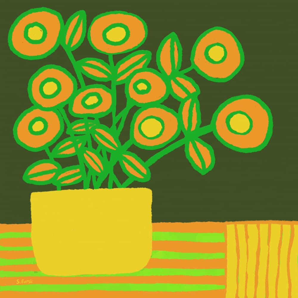 Orange Flowers Yellow Vase by Sharyn Bursic — canvas wall art