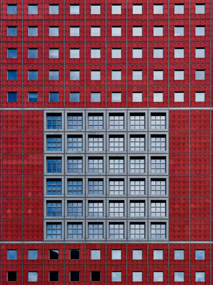 Geometric Red Urban Facade by Marius Surleac — canvas wall art