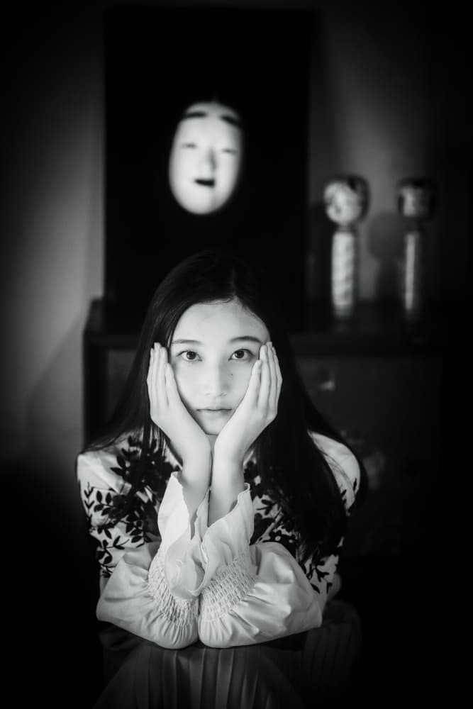Woman with Noh Mask by Yoshihisa Nemoto — canvas wall art
