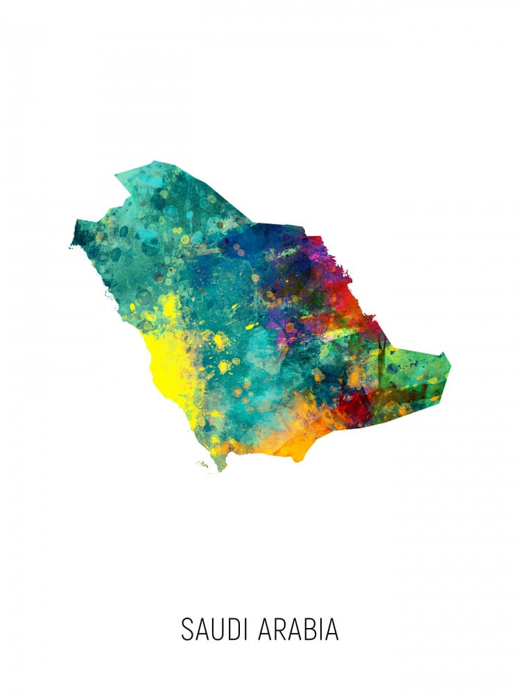 Colorful Saudi Arabia Map by Michael Tompsett — canvas wall art