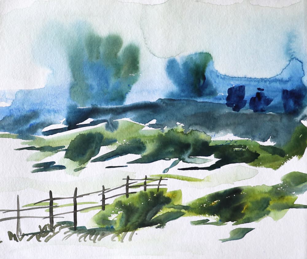 Misty Countryside Landscape by Santhosh ch — canvas wall art
