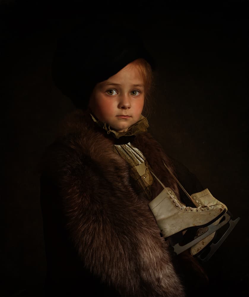 Young Girl With Skates by Svetlana Melik-Nubarova — canvas wall art
