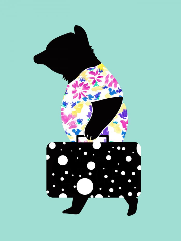 Polka Dot Travel Bear by Danushka Abeygoda — canvas wall art