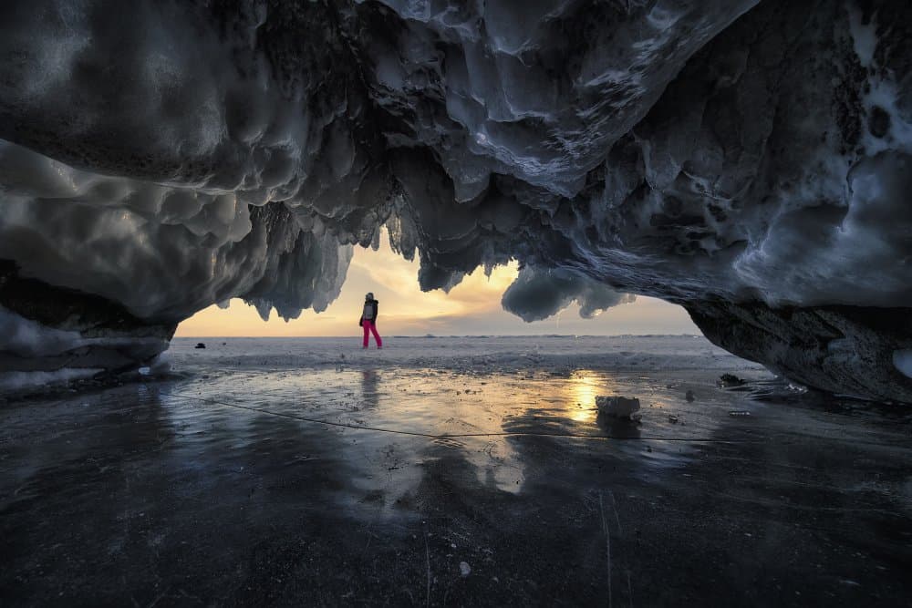 Ice Cave Sunset Solitude by César Vega Toledano — canvas wall art