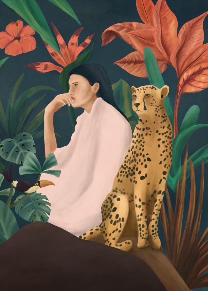 Thoughtful Woman Jungle Cheetah by Flow Line — canvas wall art
