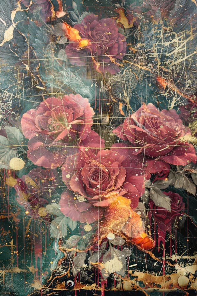 Gilded Dark Roses by Rafal Kulik — canvas wall art