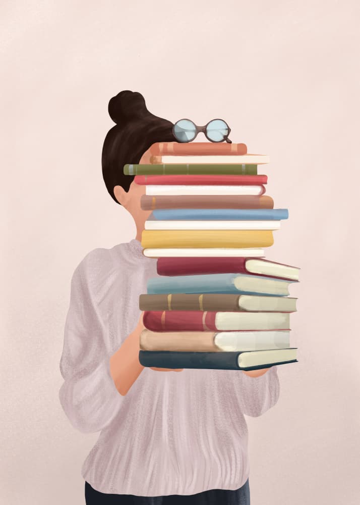 Studious Book Stack by Flow Line — canvas wall art
