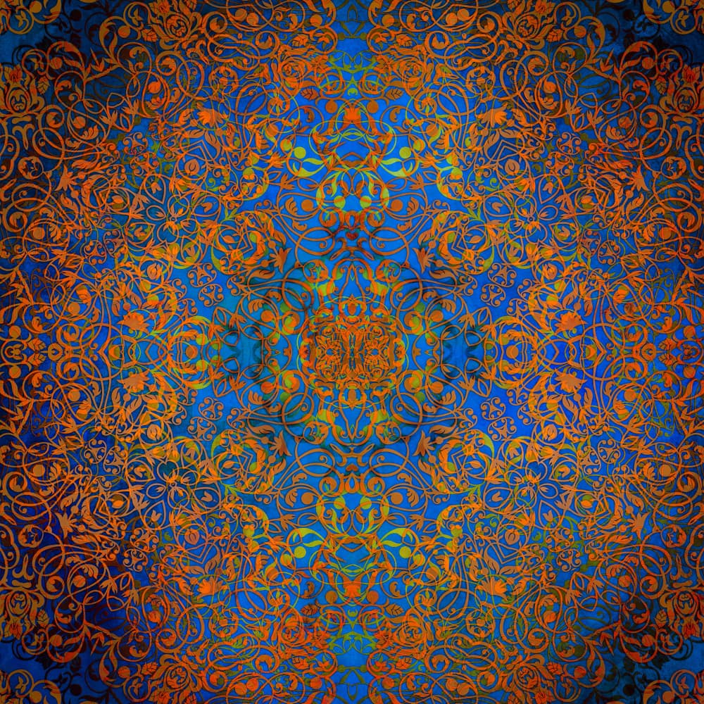 Vibrant Orange Blue Mandala by Justyna Jaszke — canvas wall art