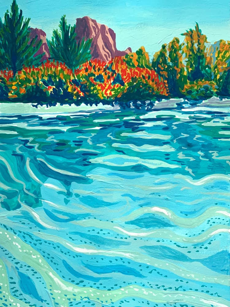Colorful Mountain River by Pauline Wegman | Key and Sea Creative — canvas wall art