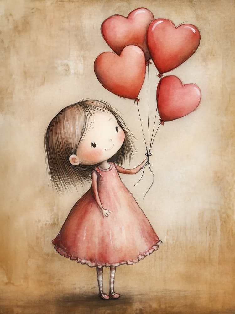 Sweet Girl Heart Balloons by Annika Persson — canvas wall art