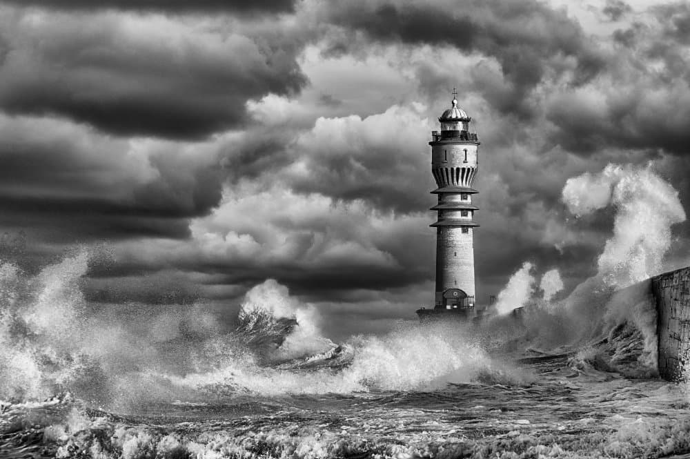 Stormy Lighthouse Waves by Stéphane Pecqueux — canvas wall art