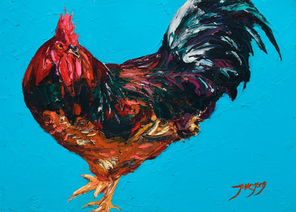 Vibrant Red Rooster by Jukyong Park — canvas wall art
