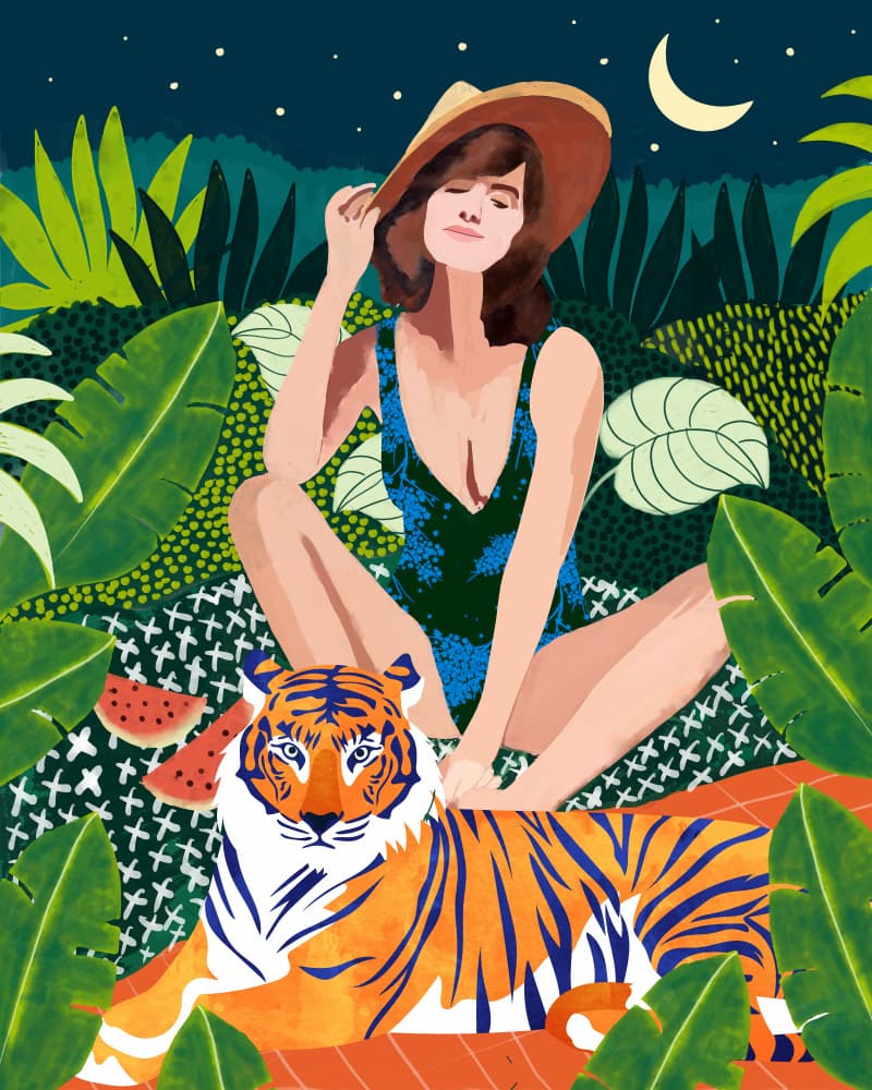 Jungle Woman Tiger Moon by Uma Gokhale — canvas wall art