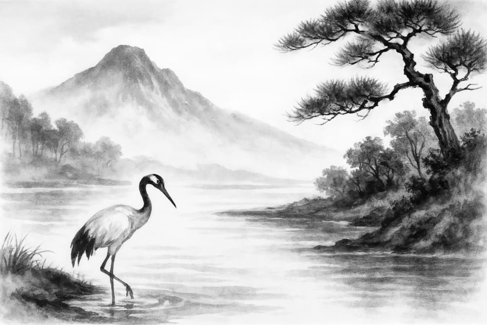 Tranquil Crane Lake Scene by Natalie Bruns — canvas wall art