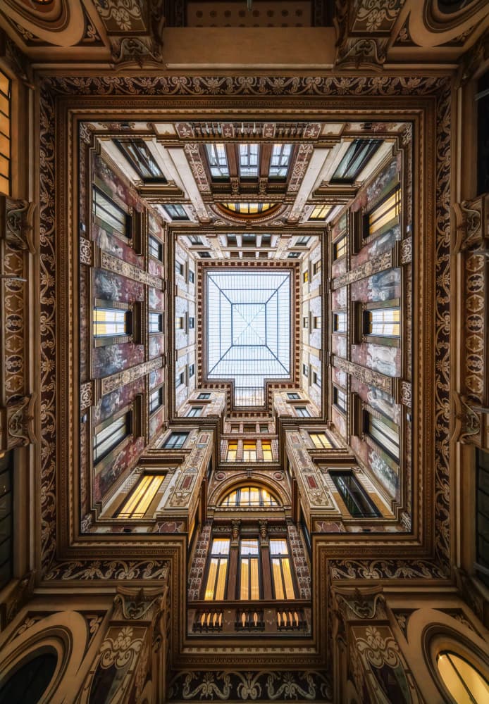 Ornate Atrium Sky View by Antoni Figueras — canvas wall art