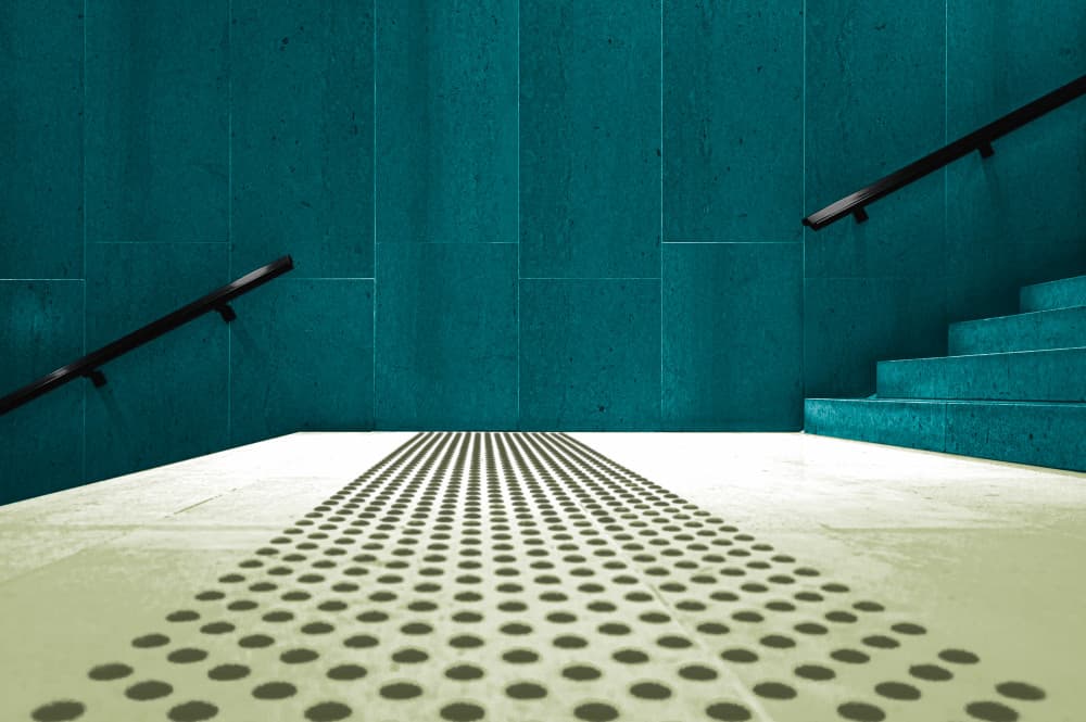 Modern Teal Stairs Perspective by Marc Huybrighs — canvas wall art