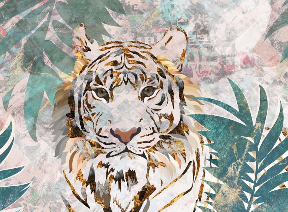 Tiger grunge tropical palm wall mural by Sarah Manovski — canvas wall art