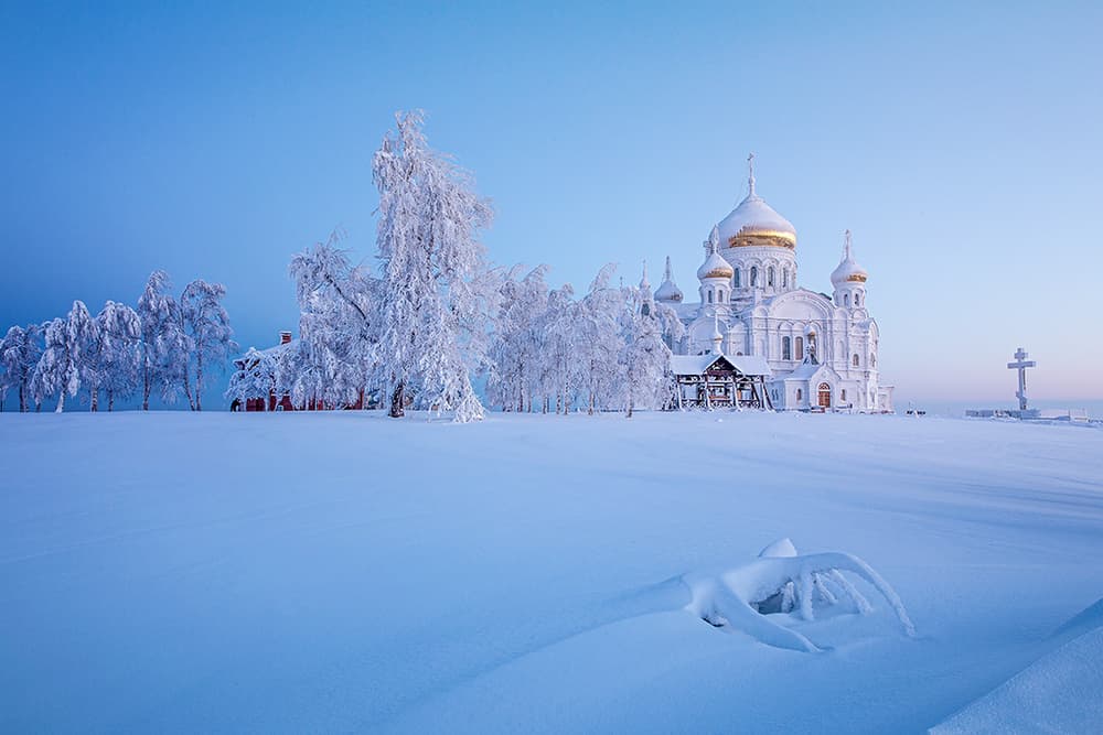 White Orthodox Winter Monastery by Stanislav Aristov — canvas wall art