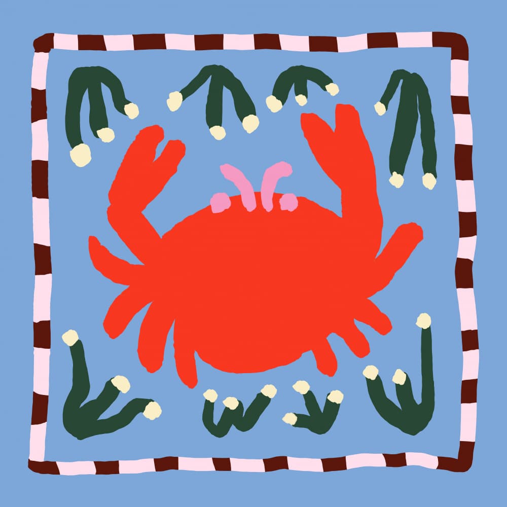 Playful Red Ocean Crab by Emma Make — canvas wall art