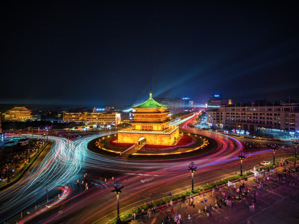 Illuminated Bell Tower Night by Wu Zhao — canvas wall art