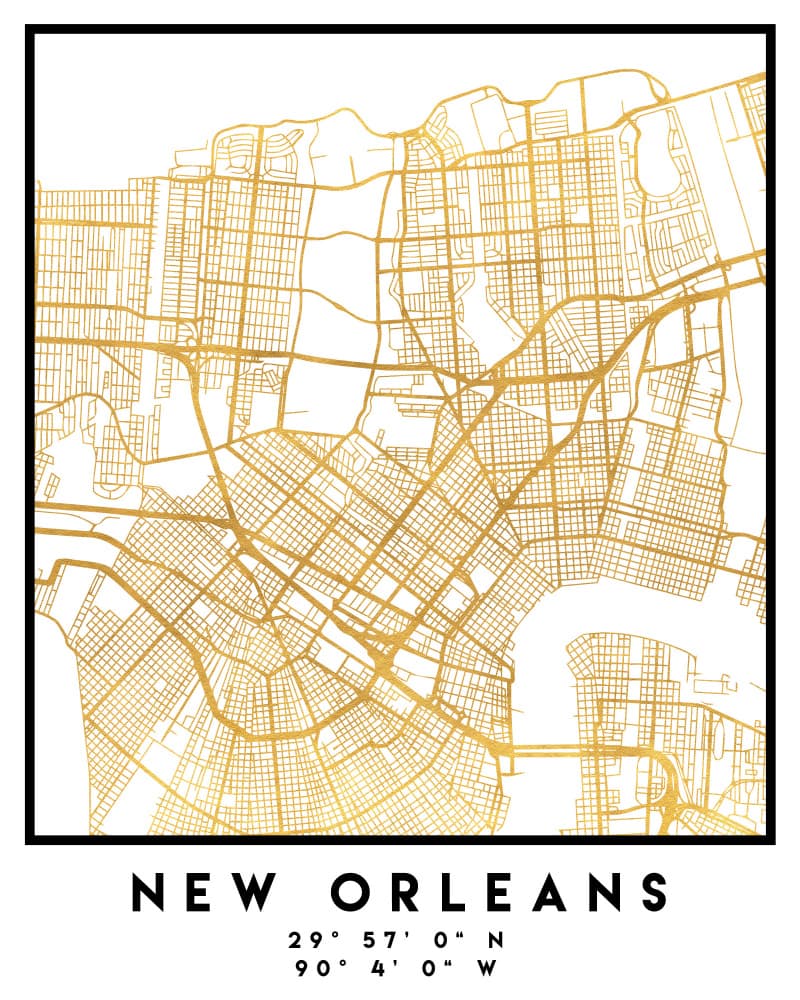 Golden New Orleans City Map by Emiliano Deificus — canvas wall art